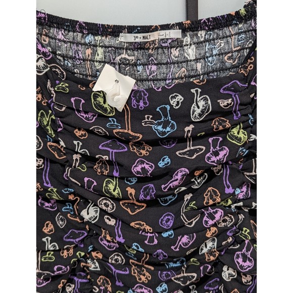 NWT 3rd + Malt|Mushroom Ditsy Crop DrawString Lantern Sleeves Shirt Summer F… - Picture 3 of 5